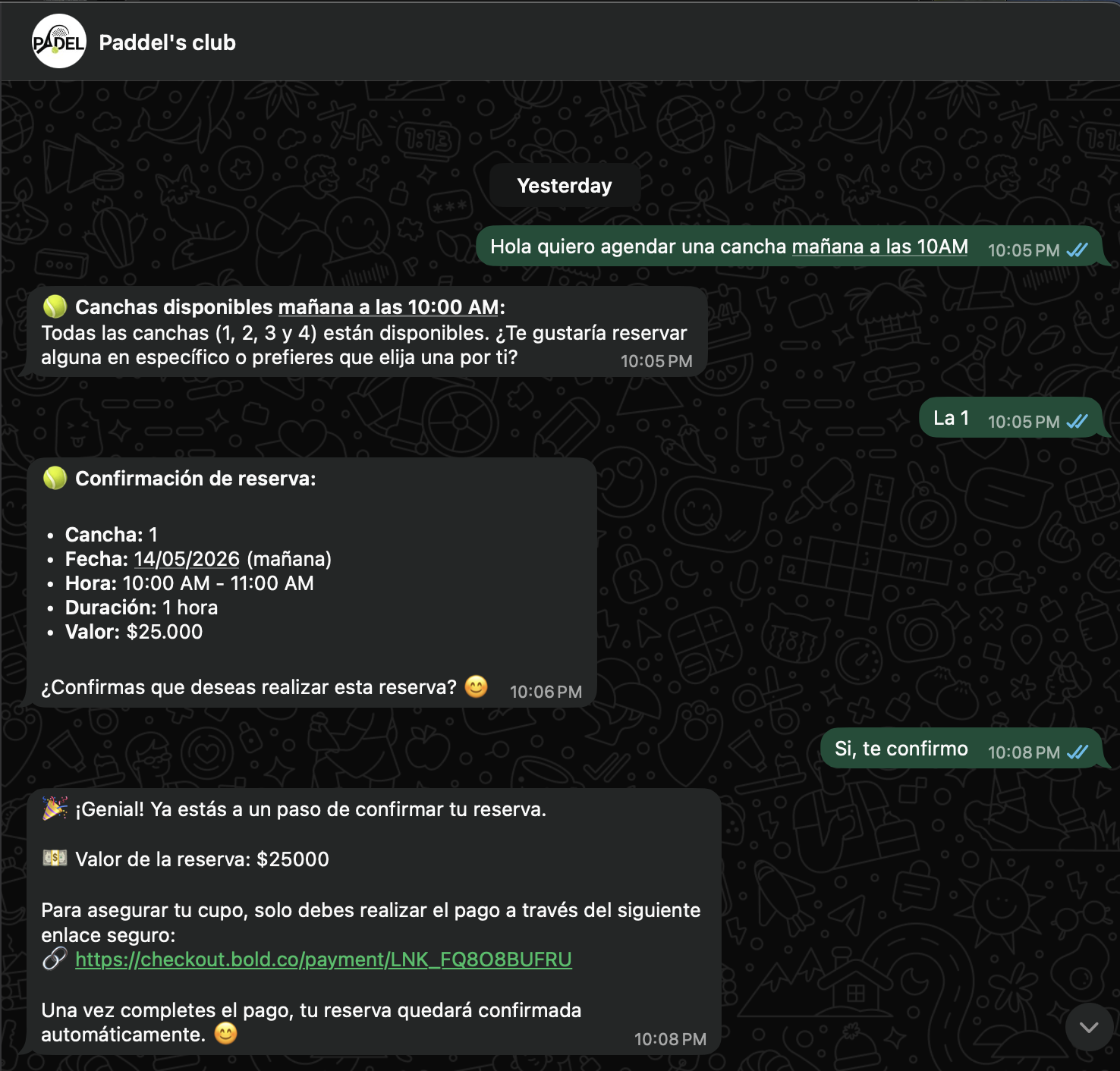 Confirmación de reserva
