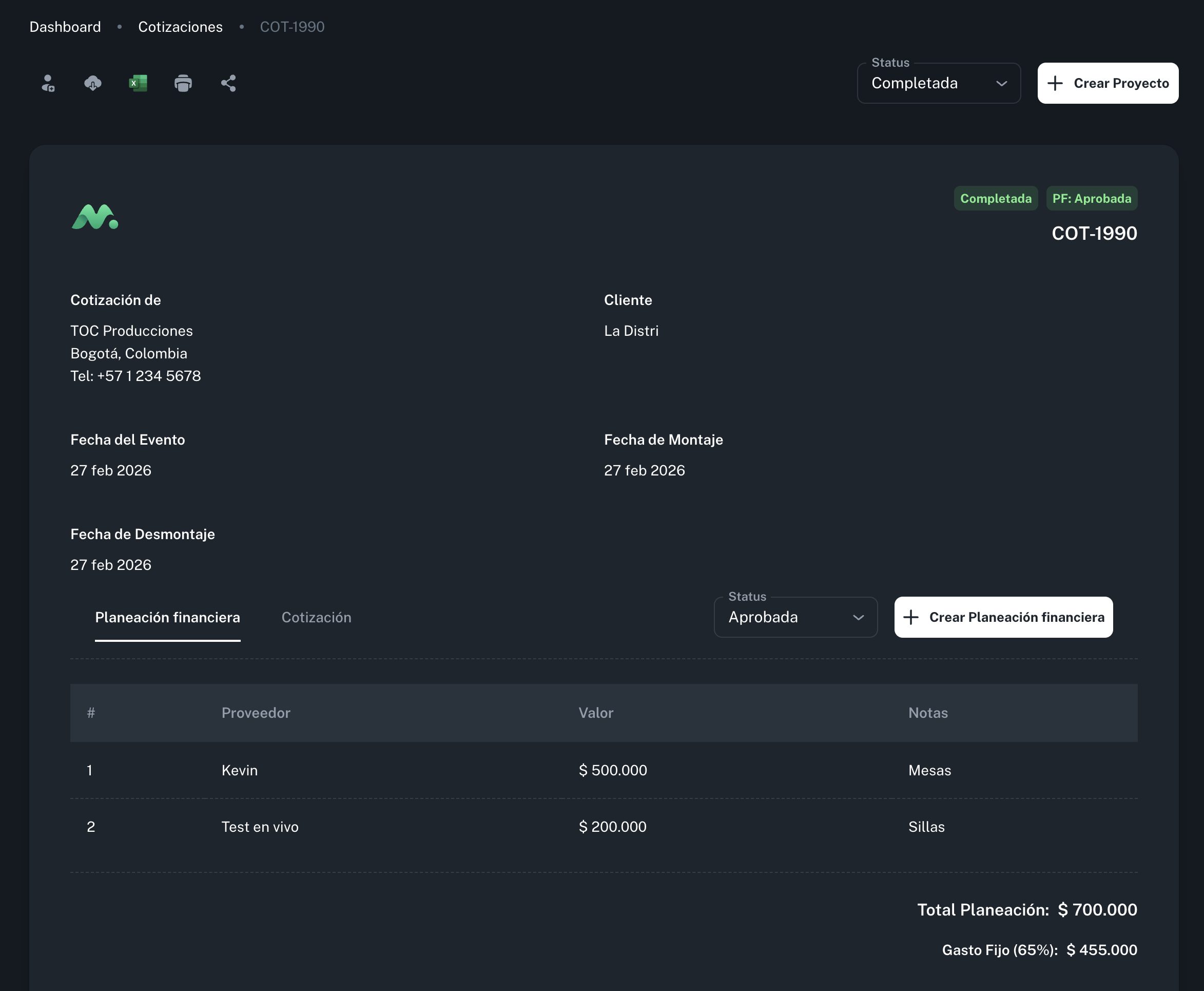 Detalle de cotización